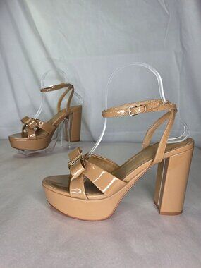 Marc Fisher Daisee Block Heel Platform Sandals - Brown Patent, Size: 6.5 M
